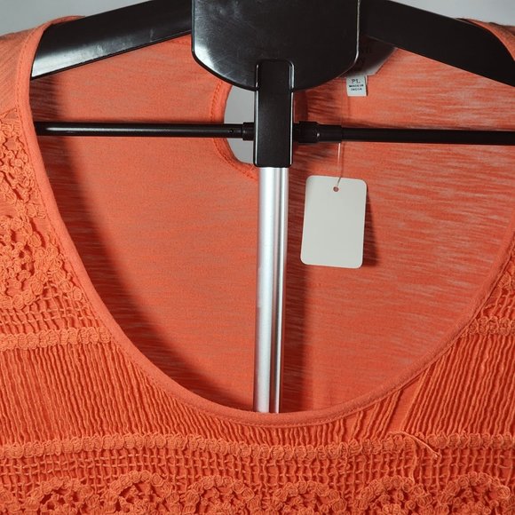 Crown & Ivy PL Orange Crochet 100% Cotton Tunic With Scoop Neck and Eye Opening - Picture 13 of 15